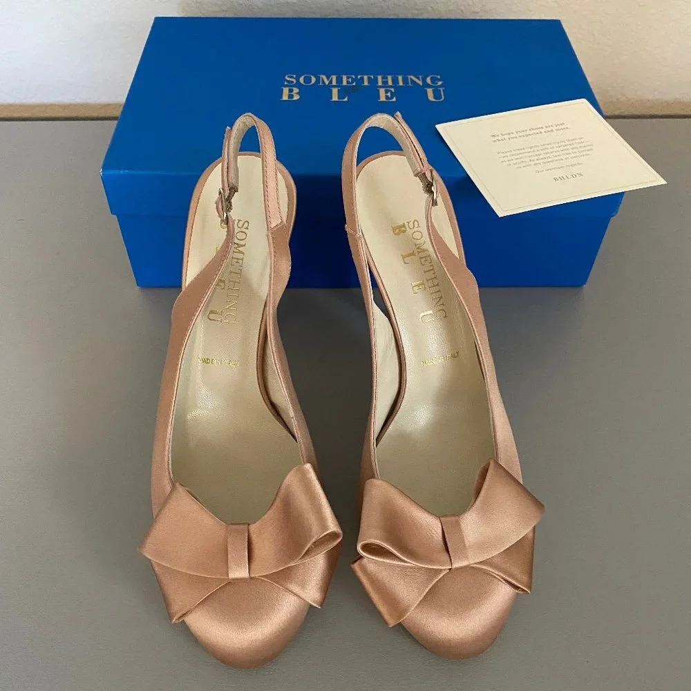 NEW in Box BHLDN Peachy Pink Bow-Topped Slingbacks - Picture 8 of 8